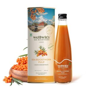 ayuzera (wellwith) himalayan sea buckthorn pulp concentrate 300ml | cold pressed | makes 50 glasses | natural vitamin c, omega 3 6 7 9, antioxidants | immunity, skin glow & gut health support | juice seabuckthorn