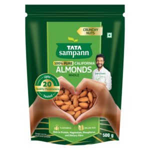 tata sampann pure california almonds/badam whole, 500g, real nuts